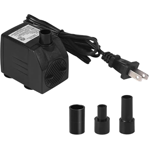 Image of BARST 90GPH Mini Submersible Water Pump with 6ft Power Cord, 3 Nozzles | 6W, 350L /H, Ultra Quiet for Aquarium, Fish Tank, Pond, Pet Fountain, Statuary, Hydroponics