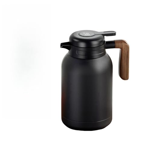 Quxxuolサーモス ポット 24 時間の真空断熱 大容量サーモス ティーポッコーヒー お湯 紅茶 温かい飲み物用 家庭 オフィス ピクニック そ温度制御表示茶と水の分離 持続する保温・保冷力 (ブラック,1500ml)