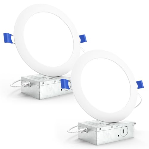 Sunco Recessed Lighting 6 Inch LED, Canless Ceiling Lights Slim with Junction Box, 850 LM, 14W (100W Equivalent), 3000K Warm White, Dimmable, Wafer Thin, 50000 Lifetime Hours ETL 2 Pack