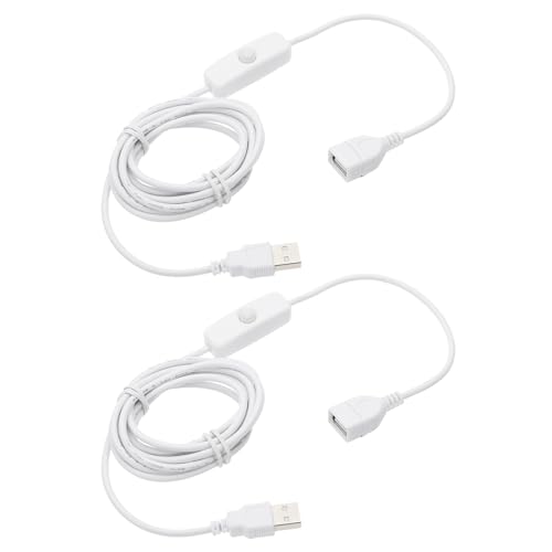 QUARKZMAN Cable alargador USB con interruptor de encendido/apagado, 2 m, USB macho a hembra, cable de extensión para lámpara de escritorio, ventilador, tira de luz LED, color blanco, paquete de 2