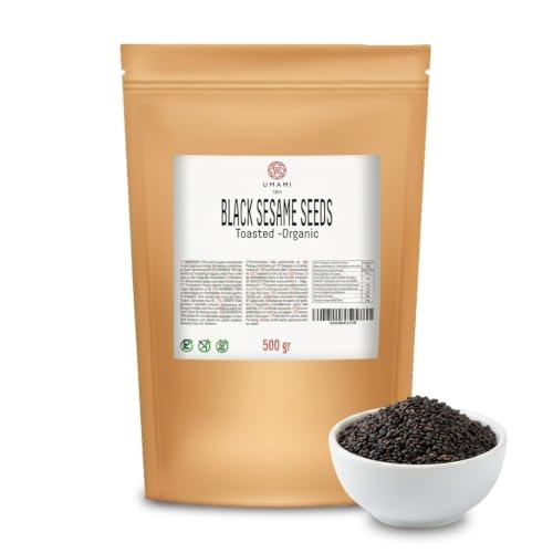 Umami Semi di Sesamo Neri Tostati BIO - 500g - Sesamo Nero Biologico Naturale Croccante per Sushi, Pane, Poke Bowl e Dolci Orientali - Gusto Intenso, Made in Europe!