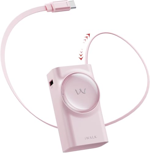 iWALK Portable Charger 10000mAh, 30W Fast Charging Power Bank with Built-in 2.3ft USB-C Retractable Cable, Battery Pack with 3 Outputs, Compatible with iPhone 16/15,Samsung Galaxy S25/24,iPad