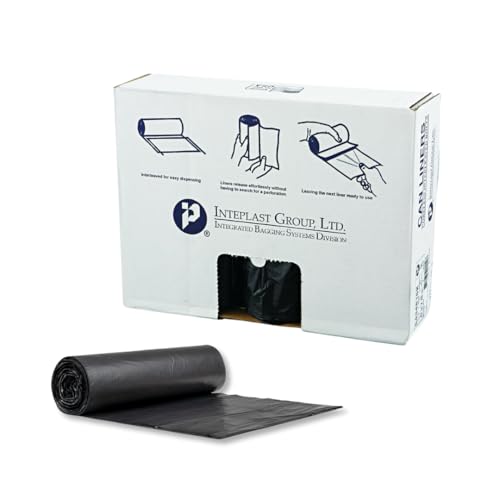Image of Inteplast Group S434816K 48 inch Length x 43 inch Width x 16 Mic Thickness, Black Color, HDPE Commercial Coreless Institutional Trash Can Liner (Case of 8 Roll, 25 Bags per Roll)