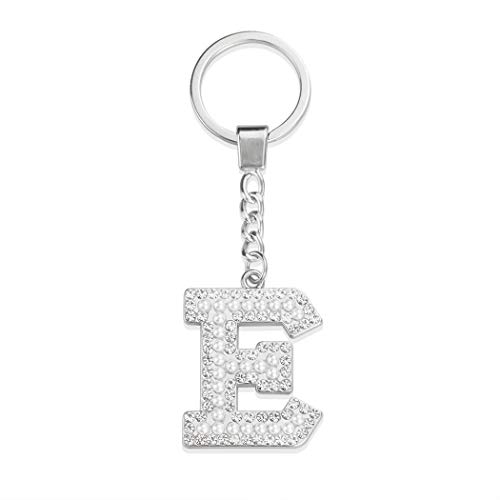 A-Z Initial Letter Keychain Car Keychain For Women Rhinestone Crystal Silver Alphabet Pendant (E-Silver) #TOP4