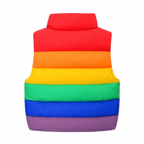Image of Mud Kingdom Girls Boys Puffer Vest Rainbow Stripes Stand Collar Sleeveless Jacket 2-9 Outerwear Years