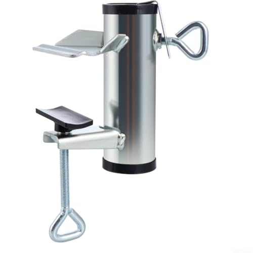 BildeeMait Soporte de metal para sombrilla de balcón con abrazadera ajustable para poste de 1.5 pulgadas, soporte de paraguas que ahorra espacio, clip de fijación estable para terraza, patio y uso de