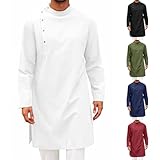 Arabische Kleidung Herren Kaftan Musselin Freizeithemden Button Down Sommerhemd Retro Tunika Arabische Kostüm Traditioneller Oberteile Muslimische Robe Ramadan Abaya Kaftan