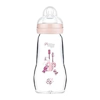 MAM Feel Good Babyflasche aus Glas (260 ml), Milchflasche mit weiter Öffnung, stabile Baby Trinkflasche mit Sauger Gr. 1, ab der Geburt, Eichhörnchen/Vogel