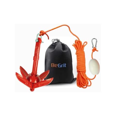 BeGrit Kayak Anchor 1.5lb Small Boat Anchor Folding Marine Anchor for Fishing,Kayak,Paddle Board,Canoe,Jet Ski, with 32.8 ft Anchor Tow Rope Carrying Bag (Red) Cover