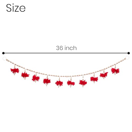 Image of Akaar Decor Floral Pearl Bead Toran with Red Flower Latkans | Decorative Door Hanging for Home Entrance, Mandir & Pooja Room | Diwali Decoration, Wedding & Festive Decor