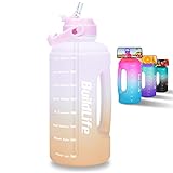 BuildLife Half Gallon Water Bottle - BPA Free Leakproof Water Jug Gradient Motivational Time Marker...