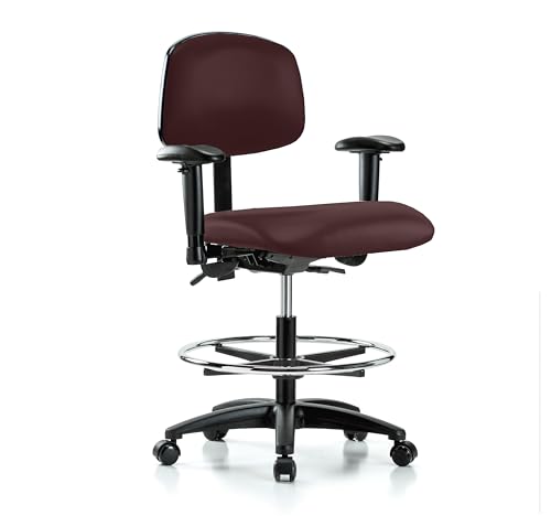 Image of Perch Multi-Task Office Chair with Adjustable Armrests and Foot Ring | Medium Bench Height 20-27 inch | Burgundy Fabric