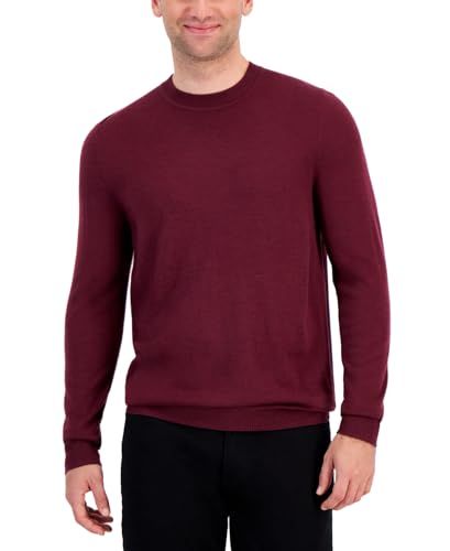 Alfani Mens Solid Extra Fine Merino Wool Crewneck Sweater Red XL