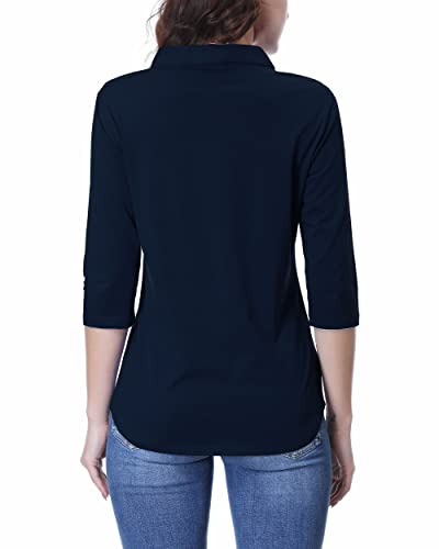 Alex Vando Womens 3/4 Sleeve Shirt Easy Care V-Neck Tunic Blouses Tops Shirts,08 Navy,L #TOP1
