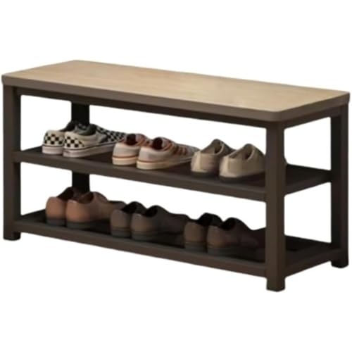 Dearolling家庭用玄関スリッパ置き兼用ベンチ ある多機能休憩スペース用ロングベンチ浴室・更衣室用スツール玄関ベンチ 収納 おしゃれ 省スペース 組み立て式 廊下 無垢材 靴替え 家庭用 ドア 座る 玄関ベンチ シューズキャビネット (グレーの二重層