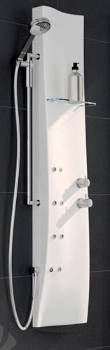 Novellini Dress Colonna Doccia Attrezzata Idromassaggio Idro Verticale Dorsale Miscelatore Meccanico Colore Bianco Lucido Multifunzione Getti Jet Installabile Parete Ripiano Doccetta 28x17x154 cm