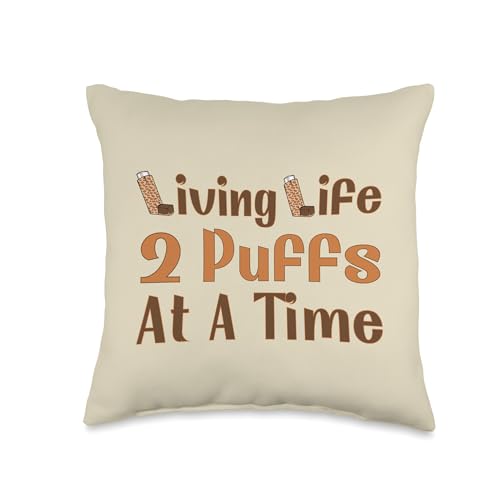 Living Life 2 Puffs at A Time Cute Asthma Awareness Inhaler Throw Pillow