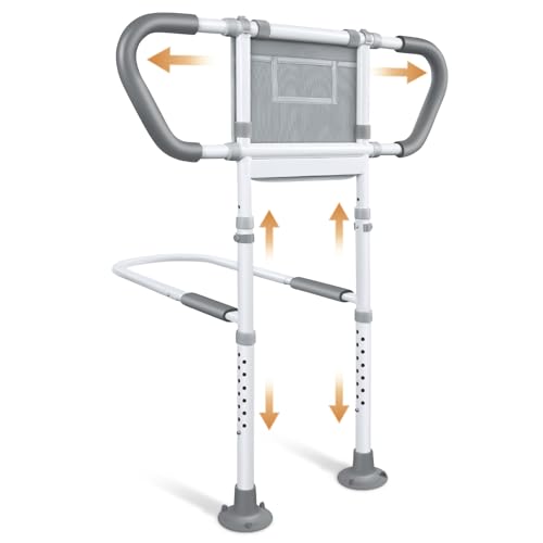 Bed Rails for Elderly Adults Safety: Adjustable Bedside Assist Rails with Storage Pockets, Non-Slip...