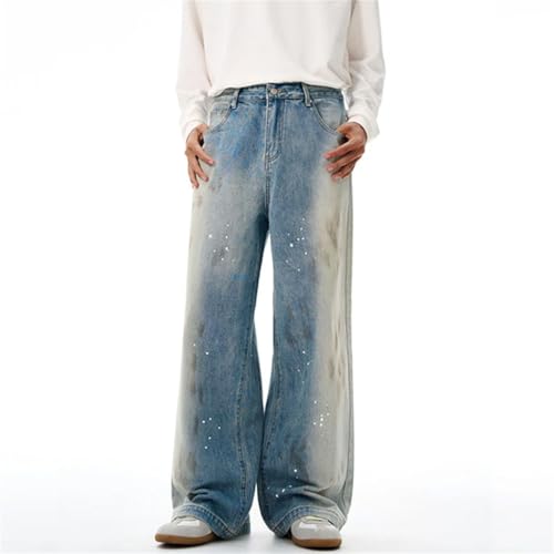 Men’s Niche Design Denim Pants, Splash-Ink, Casual Streetwear, Straight Leg Loose Male Jeans3
