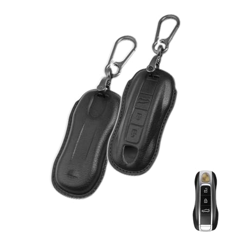 Image of keyzone dual leather key cover for Porsche 911, Cayenne, Panamera, Taycan 3 button smart key