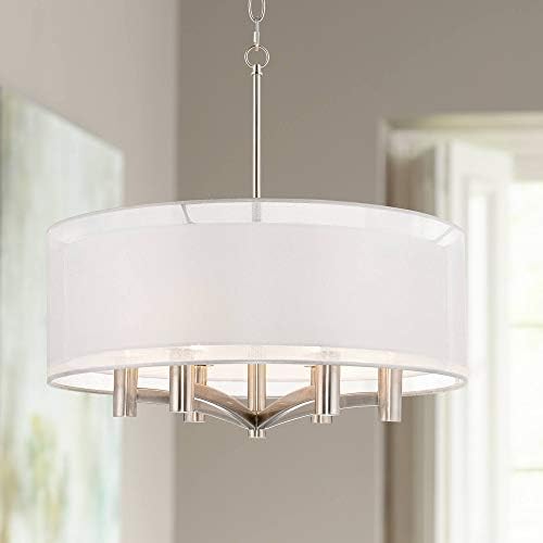 Possini Euro Design Caliari Brushed Nickel Pendant Chandelier 22" Wide Modern Double Drum Shade 6-Light Fixture for Dining Room House Foyer Entryway Kitchen Bedroom Living Room High Ceilings