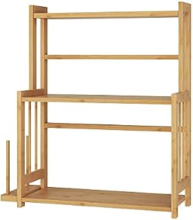 3 Tier Standing Spice Rack, Spice Storage Organizer with Knife Holder & Chopping Board Rack, Bamboo Countertop Shelves for Kitchen Bathroom, Beige