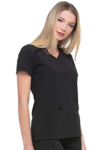 Dickies EDS Essentials, Mock Wrap Top Scrubs for Women with Four-Way Stretch and Moisture Wicking DK625, M, Black - image 6