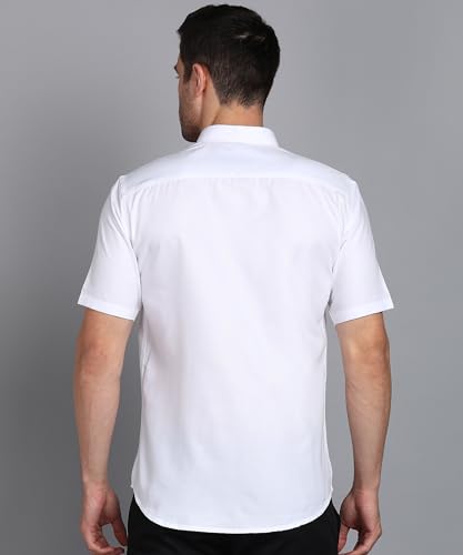 Image of MILDIN Men's Cotton Blend Solid Shirt with Spread Collared Half Sleeve Curved Hemline Button Closure Regular Fit and One Pocket | Half Sleeve Shirt for Men