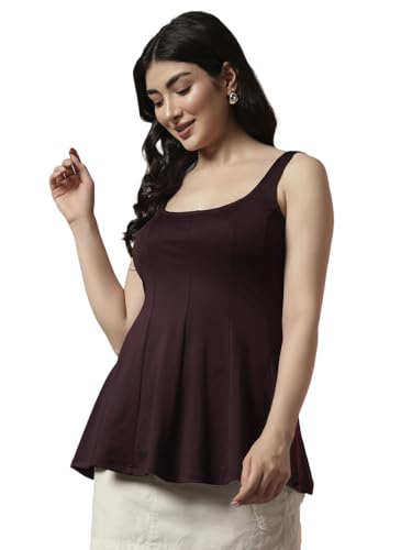Image of Trend Arrest.ed Women's Polyester Sculpt Flare Top | Stretchable Sleeveless Fit & Flare Blouse with Scoop Back
