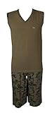 Emporio Armani Ärmelloser Pyjama mit V-Ausschnitt für Herren, Kurze Hose, Baumwoll-Bermuda Artikel 111925 + 111004 5P502, 10185 Verde camuflage, M