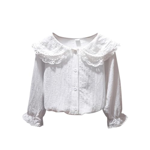 Long Sleeve Peter Pan Collar Little Girls Blouse Button Down Casual Toddle Cotton Outfits for Spring Autumn