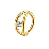 Anillo de nariz de calibre 16, dorado, 1 aro de titanio, joyería para mujer, aro de doble capa con circonita cúbica, estilo 4 dorado
