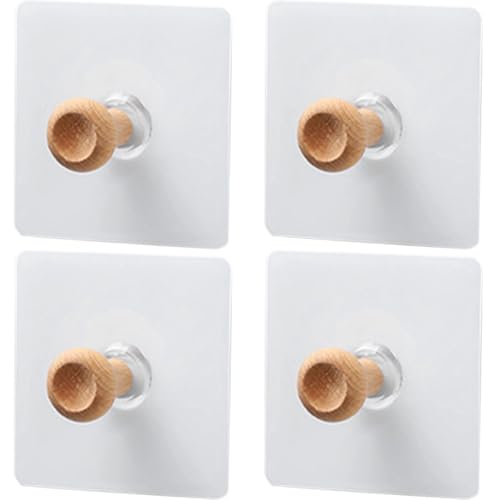 PERSELOSO Ganchos Adhesivos de Madera 4 Unidades, sin Taladro, para Colgar Ropa y Toallas, Decorativos y Autoadhesivos para Cocina, Baño, Dormitorio y Organización del Hogar