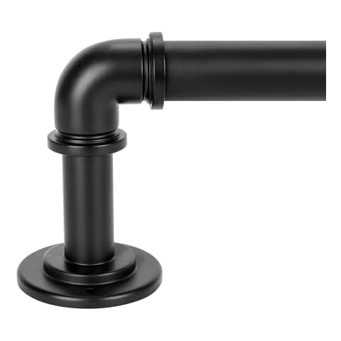 OLV Black Industrial Curtain Rods for Windows 28 to 48 inch(2.3-4ft),1'' Blackout Wrap Around Curtain Rods,Indoor and Outdoor,Matte Black,Size:18''-45'' Cover