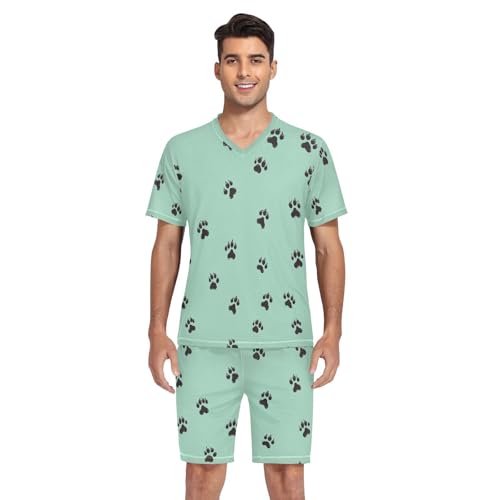 Dog Paw Print Men’s Pajama Sets Short Sleeve Shirt and Pants with Soft Touch Fabric4