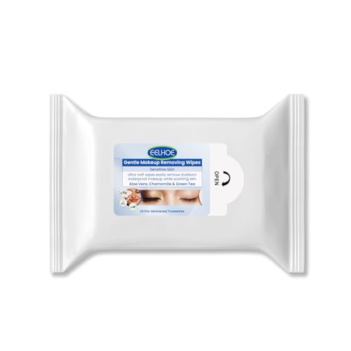 Makeup Cleansing Wipes Gentle Remover with Chamomile Aloe Vera and Green Tea Oil Deep Cleansing Facial Wipes for Waterproof Eye Lip and Face Makeup 10 Count Travel Pack Non-Irritating Formula