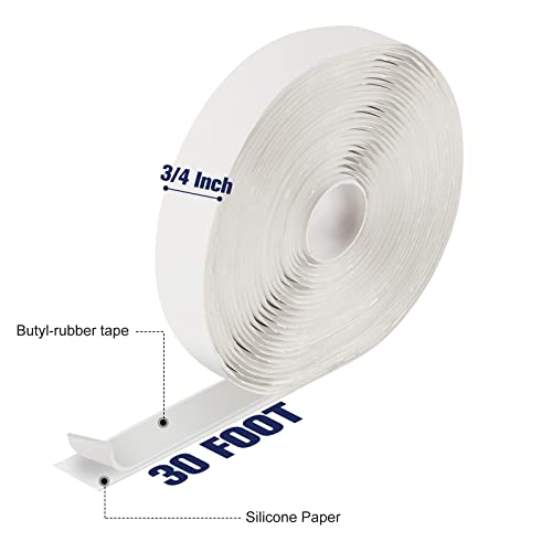 Paulinn Butyl Tape Rv, Marine Boat Windows Repair Sealant Putty Caulking Tape Butyl Rubber Seal Tape For Camper/Marine/Outdoor Waterproof Repair/Plumbing/Epdm Roof Patching, 1/8" X 3/4" X 30 Ft White #TOP6