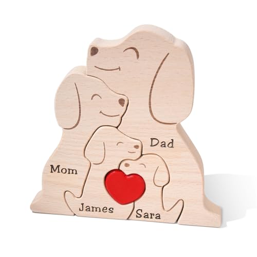 Personalized Wooden Puzzle with 2-8 Family Name, Wooden Dog Puzzle,