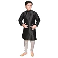 Desi Sarees Boys Jacquard Black Kurta With Straight Off White Trouser Mehandi Jago Party 1005 (UK, Age, 10 Years, Regular, Black)