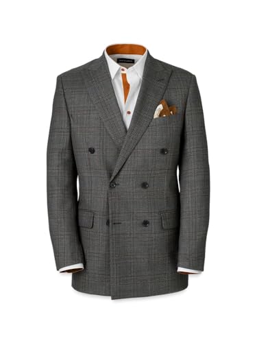 Paul Fredrick Men's Wool Plaid Double Breasted Peak Lapel Suit Jacket