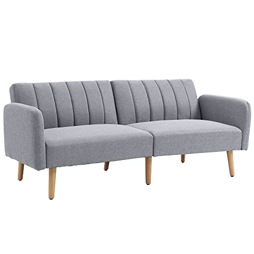 HOMCOM Schlafsofa, 2-Sitzer Sofa mit Schlaffunktion, Verstellbare Rückenlehne, Dick Gepolsterte Couch, Armlehne, Schlafcouch mit Holzbeine für...