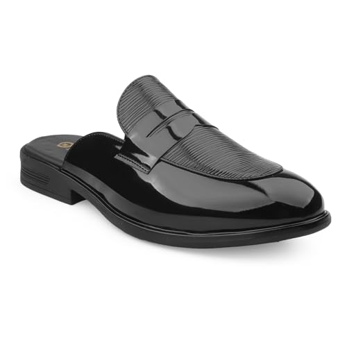 Image of BXXY Men's Office & Outdoor Wear Slip On Loafers and Casual Mules for Men with Embossed Patent Leather Material and Anti-Skid TPR Sole.