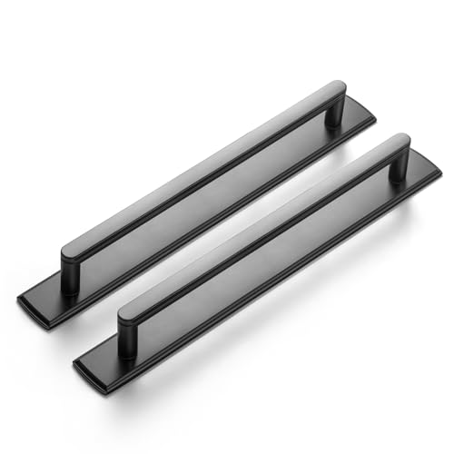 Goo-Ki 2 Pack 7 9/16 Inch Matte Black Cabinet Pull Handle with Backplate – Decorative Grooved Texture & Non-Slip Grip for Farmhouse/Industrial Kitchen Cabinetry