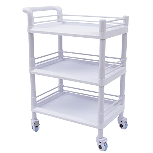 3 Tier Rolling Cart, Medical Carts with ?heels, Beauty Salon SPA Medical Rolling Cart, Commercial Hospital Office Lab Cart with 360° Silent Swivel Wheels (White)
