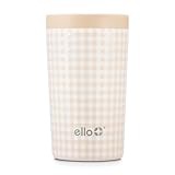 Ello Jones 11oz Insulated Stainless Steel Travel Mug with Leak-Proof Slider Lid, Single Serve Small Coffee Tumbler, Keeps Drinks Hot 3 Hours Cold 8 Hours, BPA-Free, Beige Gingham