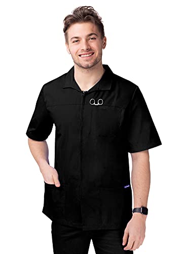 SIVVAN Scrubs for Men - Zippered Short Sleeve Jacket - S8308 - Black - L SIVVAN Scrubs for Men - Zippered Short Sleeve Jacket - S8308 - Black - L