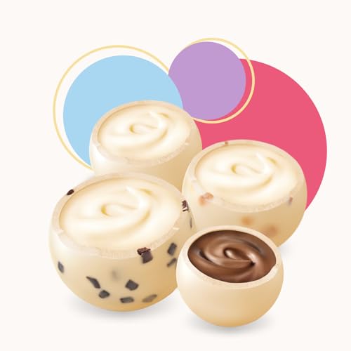 merci lovelies White – 1 x 185 g – Pralinen-Schachtel mit 4 gefüllten Schokoladen-Spezialitäten – Weiße Schokokugeln zum Teilen & Verschenken