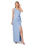 Adrianna Papell Women's One Shoulder Gown, Bluebell/Silver