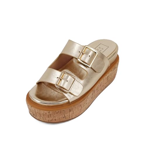 SHUSHOP Women's Lucinda Wedge Slide Sandals Gold 6.5