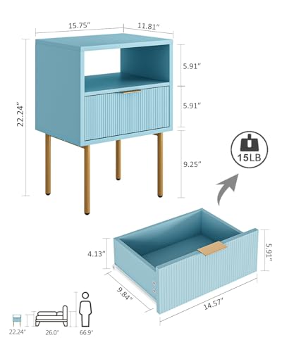 HEYZOEY Nachttisch, Nachtschrank mit 1 offenen Ablagen und 1 Schublade, Modern Nachtkästchen, Boho Nachtkommode für Schlafzimmer… – Ansicht 3
